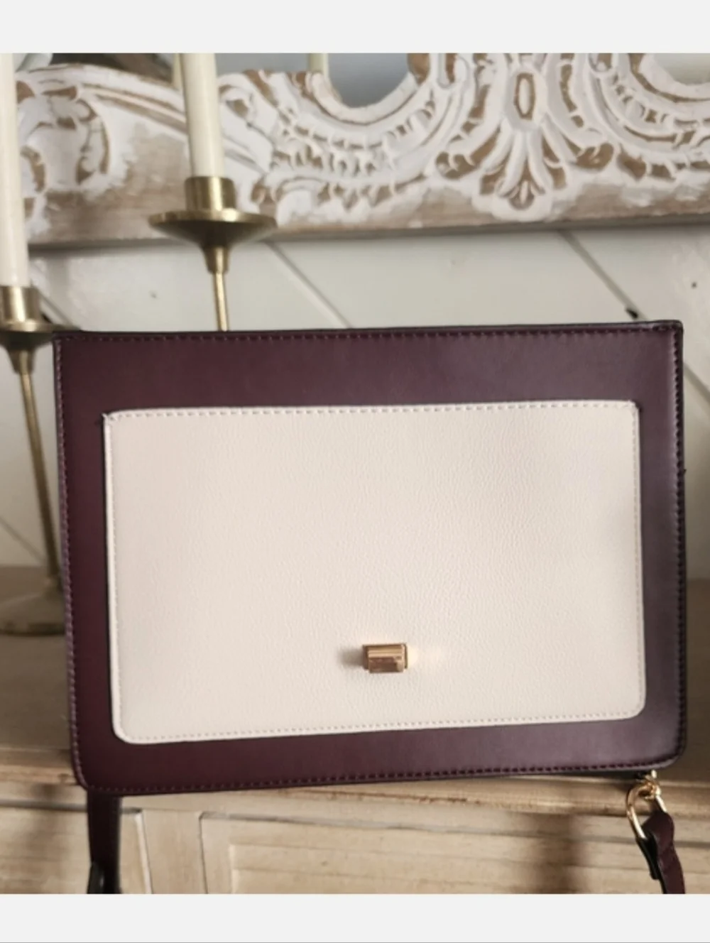 Aldo Women's Burgundy & Cream Top-Handle Handbag, MSRP $75, Vegan, NWOT - Picture 3 of 4